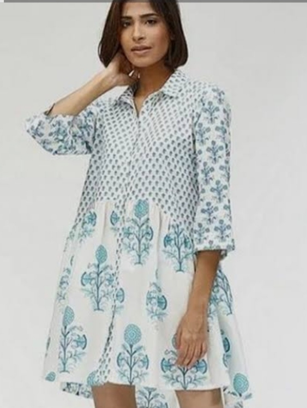 Anthropolgie Ro's Garden Cotton Adjustable Long Sleeve Button Down Mini Dress. M